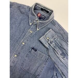 VTG 90s Men Chaps Ralph Lauren midweight cotton denim jean button up shirt L